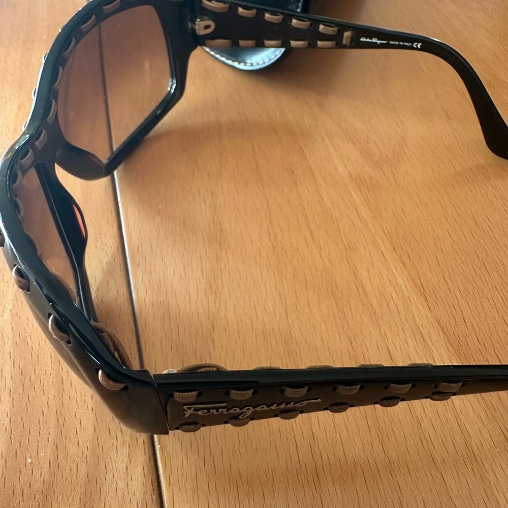 Sold - Salvatore Ferragamo Black Sunglasses with Brown Tint - Picture 9 of 12